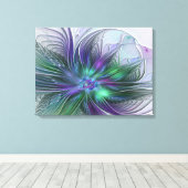 Toile Fleur Abstraite Moderne Art Fractal Vert Violet (Insitu (Plancher de Bois))