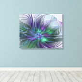 Toile Fleur Abstraite Moderne Art Fractal Vert Violet (Insitu (Plancher de Bois))