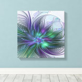 Toile Fleur Abstraite Moderne Art Fractal Vert Violet (Insitu (Plancher de Bois))