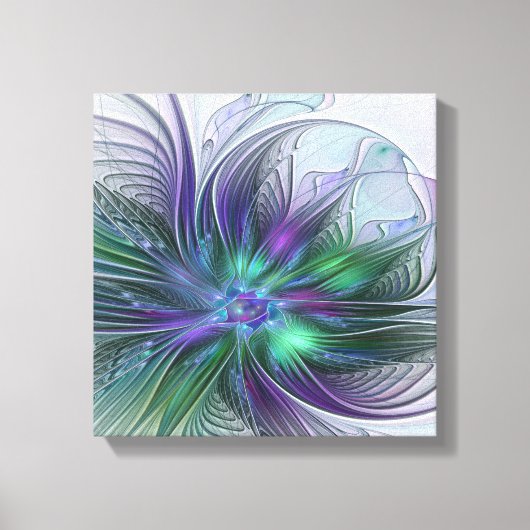 Toile Fleur Abstraite Moderne Art Fractal Vert Violet (Recto)