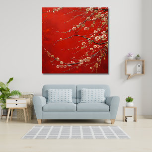 Toile Fleur asiatique de cerise sur l'Arrière - plan rou