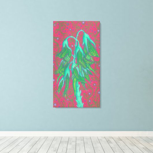 Toile Fleur australienne d'oiseaux, vert tropical floral (Insitu (Plancher de Bois))