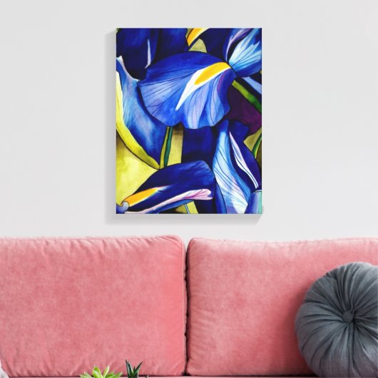 Toile Fleur bleue Iris peinture originale aquarelle (Insitu(Salon))