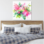 Toile Fleur botanique à l'aquarelle rose vert (Insitu(Chambre))