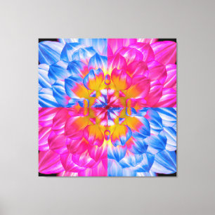 Toile Fleur de Dahlia Pop Art en grille – Rose et bleu v