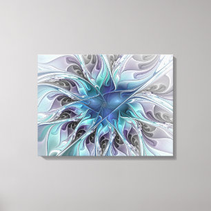 Toile Fleur de fractale moderne abstraite avec du bleu