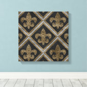 Toile Fleur-de-lis mosaic tile pattern black and gold (Insitu (Plancher de Bois))