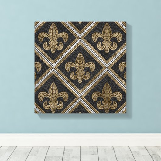 Toile Fleur-de-lis mosaic tile pattern black and gold (Insitu (Plancher de Bois))