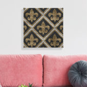 Toile Fleur-de-lis mosaic tile pattern black and gold (Insitu(Salon))