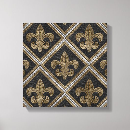 Toile Fleur-de-lis mosaic tile pattern black and gold (Recto)