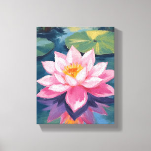 Toile Fleur de Lotus Nénuphar Rose Aquarelle Étang