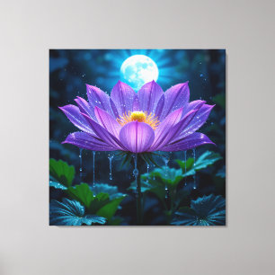 Toile Fleur de lotus pourpre sous la lumière de la lune