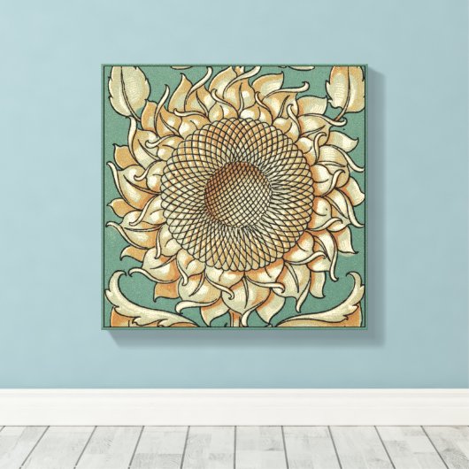 Toile Fleur de tournesol sur Arrière - plan bleu-vert (Insitu (Plancher de Bois))