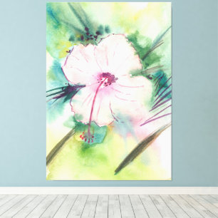 Toile Fleur d'Hibiscus Bélizien à l'aquarelle peinte à l