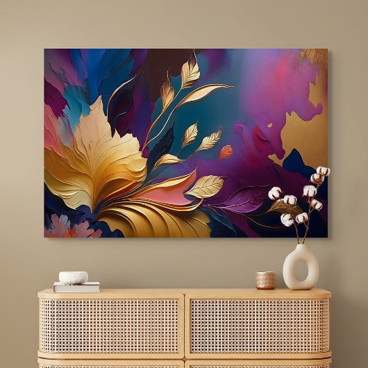 Toile Fleur dorée – Composition florale abstraite