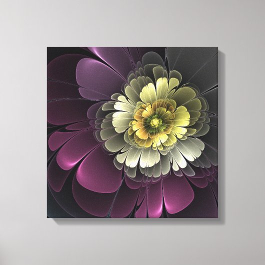 Toile Fleur fractale grise et pourpre moderne abstraite (Recto)