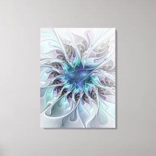Toile Fleur fractale moderne abstraite avec du bleu