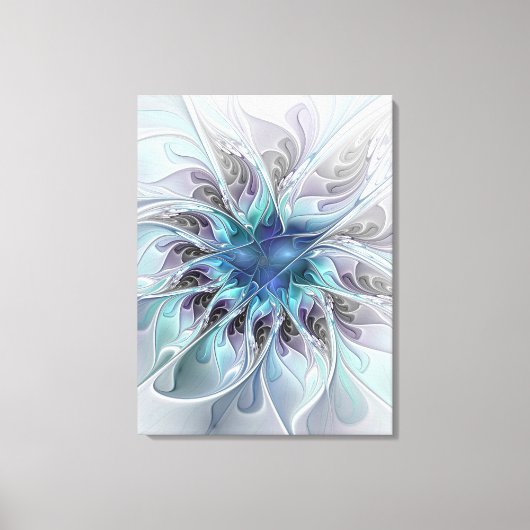 Toile Fleur fractale moderne abstraite avec du bleu (Recto)