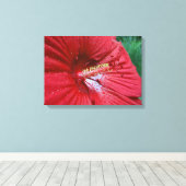 Toile Fleur Hibiscus Rouge Avec Raindrops Photo (Insitu (Plancher de Bois))