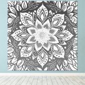 Toile Fleur Mandala en niveaux de gris en noir et blanc (Insitu (Plancher de Bois))