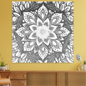 Toile Fleur Mandala en niveaux de gris en noir et blanc (Insitu(Salon))
