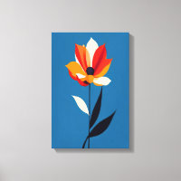 Fleur minimaliste vibrante sur l'art bleu
