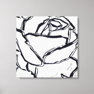 Toile Fleur noire blanche Rose Art Abstrait minimaliste