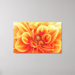Toile Fleur Orange Feu Dahlia avec une dame