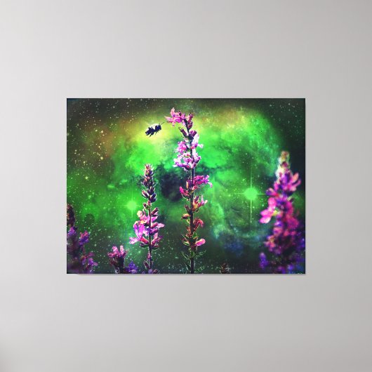 Toile Fleur rose et abeille contre le monde (Recto)