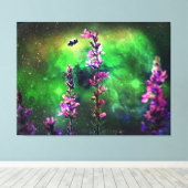 Toile Fleur rose et abeille contre le monde (Insitu (Plancher de Bois))