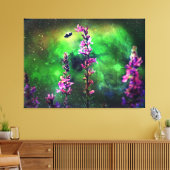 Toile Fleur rose et abeille contre le monde (Insitu(Salon))