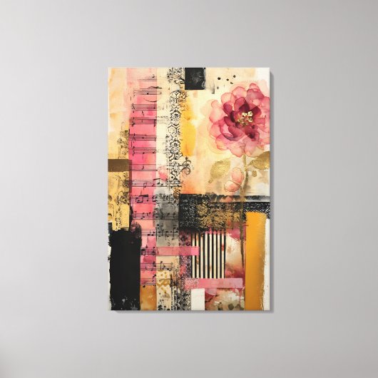 Toile Fleur rose et notes de musique (Recto)