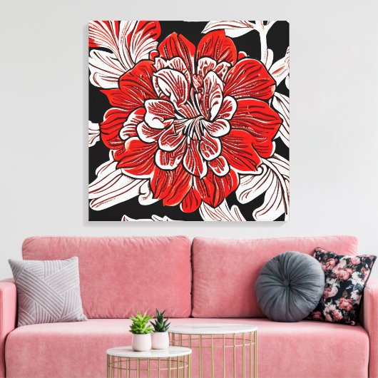 Toile Fleur rouge noir et blanc Art Nouveau (Insitu(Salon))