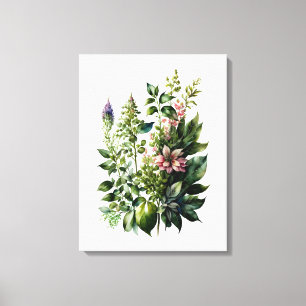 Toile fleur sauvage aquarelle feuillue