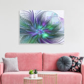 Toile Fleur vert violet moderne Art Abstrait Triptyque (Insitu(Salon))