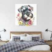 Toile Fleurs à l'aquarelle et chiot schnauzer (Insitu(Chambre))