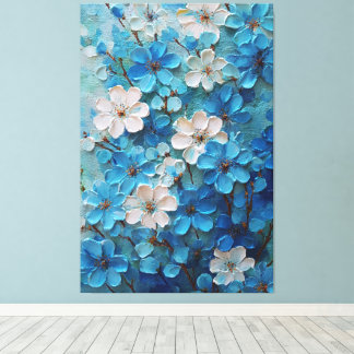 Toile Fleurs abstraites bleues et blanches en fleurs - A