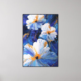 Toile Fleurs blanches aux nuances bleues et violettes