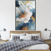 Toile Fleurs blanches et bleues texturées avec or   (Insitu(Chambre))