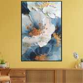 Toile Fleurs blanches et bleues texturées avec or   (Insitu(Salon))