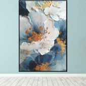 Toile Fleurs blanches et bleues texturées avec or   (Insitu (Plancher de Bois))