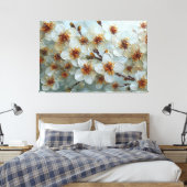 Toile Fleurs Blanches et Crème avec Centres Orange – Abs (Insitu(Chambre))