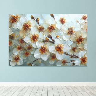 Toile Fleurs Blanches et Crème avec Centres Orange – Abs