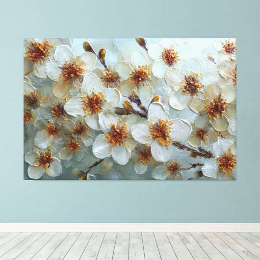 Toile Fleurs Blanches et Crème avec Centres Orange – Abs (Insitu (Plancher de Bois))