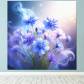 Toile Fleurs bleues délicates avec une brume éthérée (Insitu (Plancher de Bois))