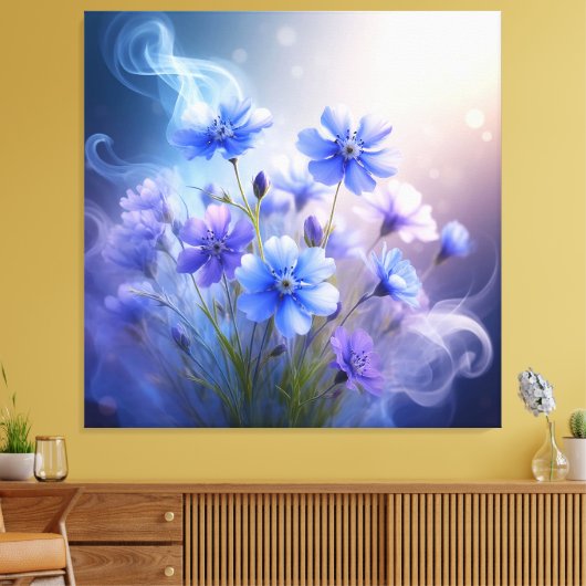 Toile Fleurs bleues délicates avec une brume éthérée (Insitu(Salon))