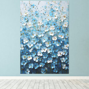 Toile Fleurs Bleues et Blanches avec Abstrait à Dégradé 