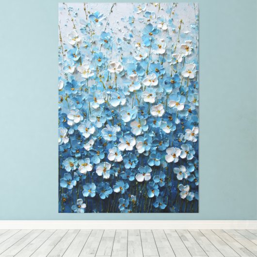 Toile Fleurs Bleues et Blanches avec Abstrait à Dégradé (Insitu (Plancher de Bois))