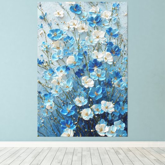 Toile Fleurs bleues et blanches sur fond abstrait bleu c (Insitu (Plancher de Bois))
