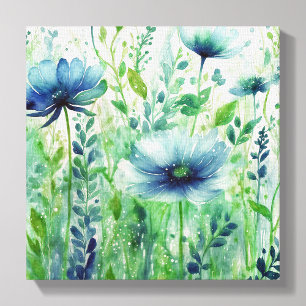 Toile Fleurs bleues sereines - Aquarelle Florale